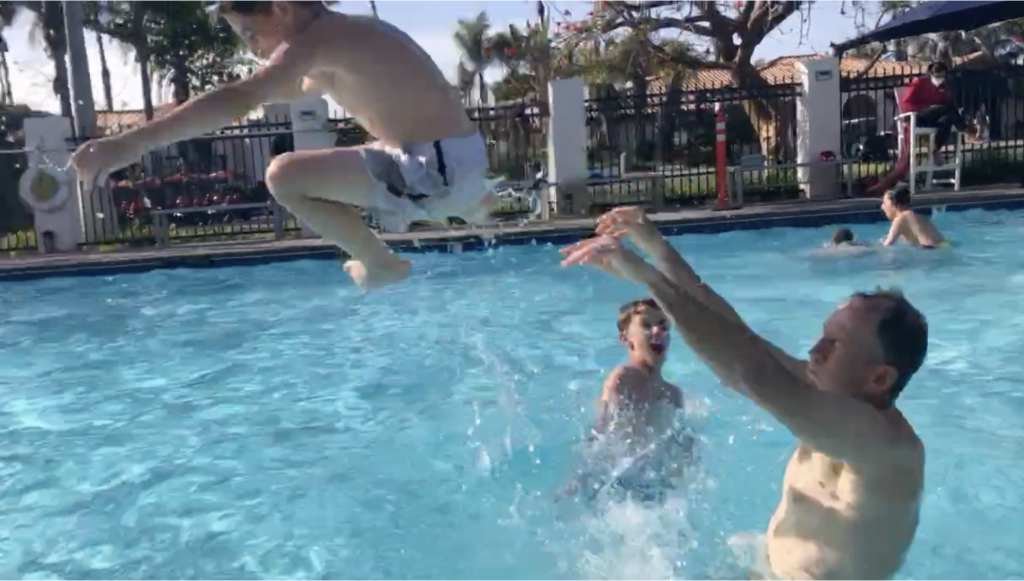 boys in newport dunes pool