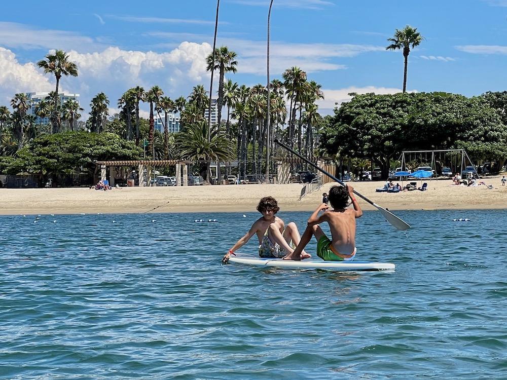 boys on SUP at newport dunes