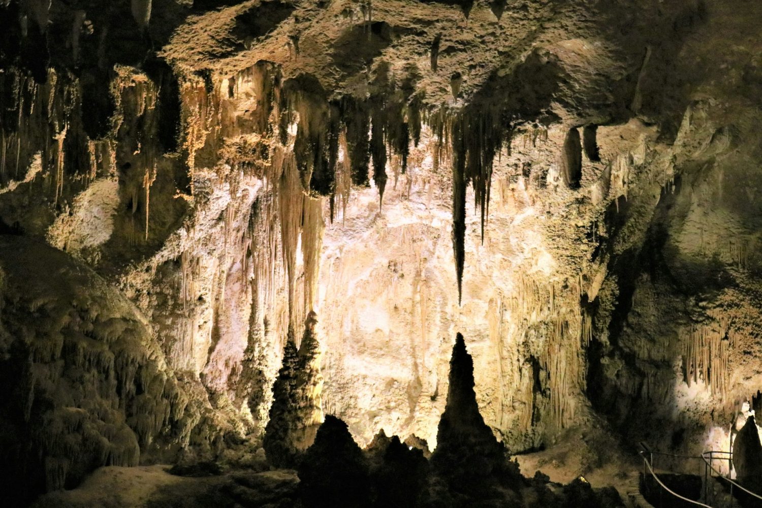 Pictures of stalactites and stalagmites inside of a cave at Carlsbad Caverns National Park. Best Trips for Father's Day.