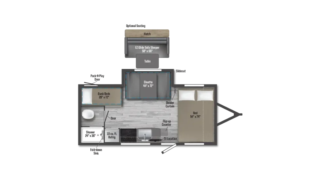 floor plan winnebago - lighweight travel trailer