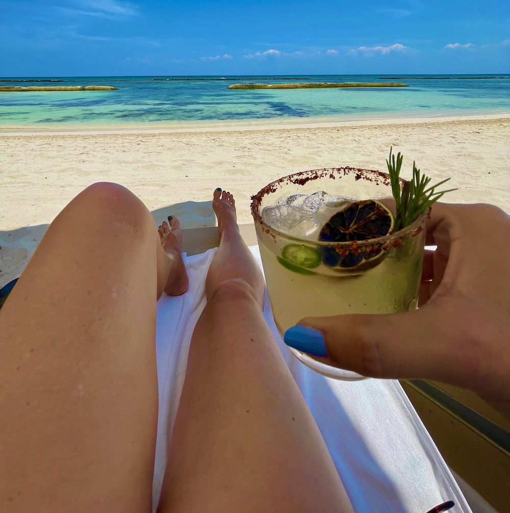 cocktail on the beach at Grand Velas Riviera Maya Mexico