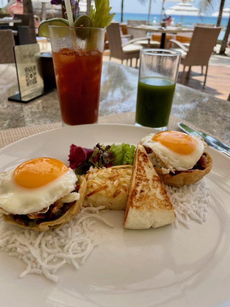 sunny side up eggs and huloumi cheese at Grand Velas Riviera Maya Mexico
