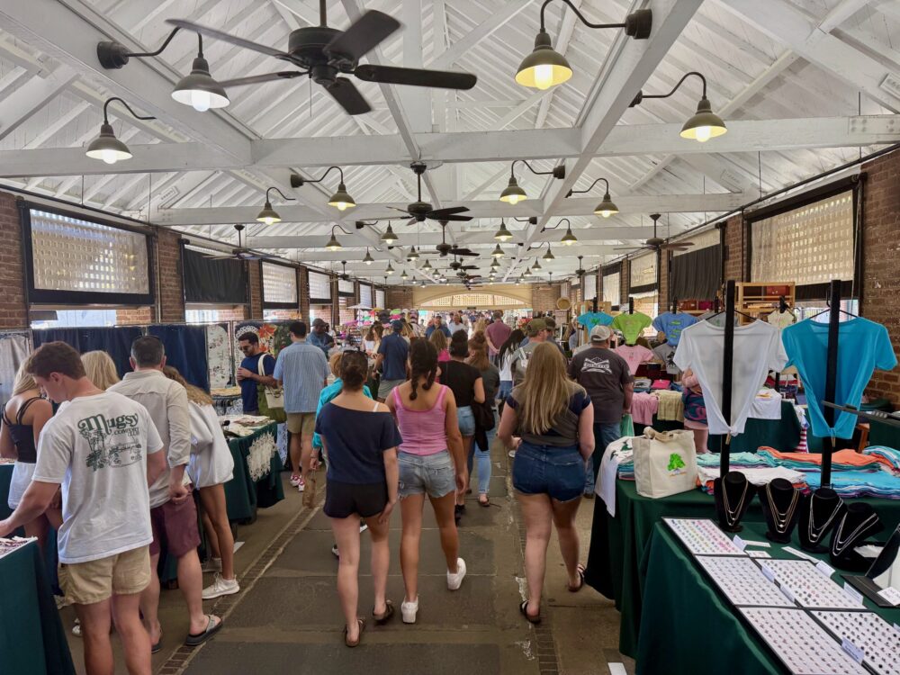 inside a market with vendor stalls
