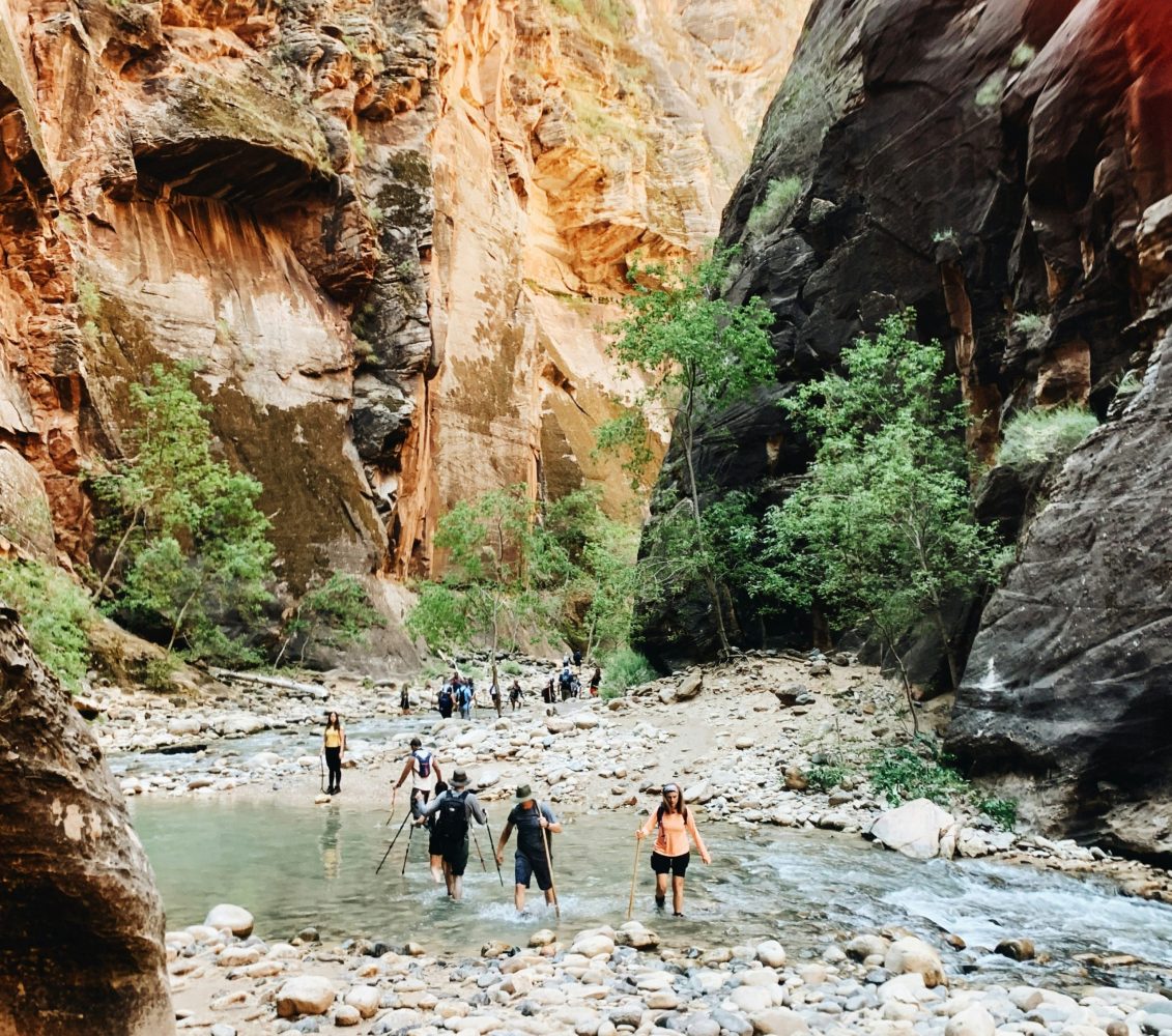 People walking the water through The Narrows