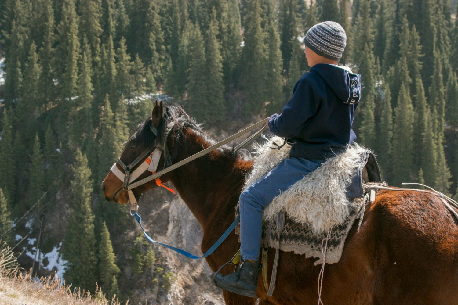 Child riding a horse. Family horseback riding vacations.
