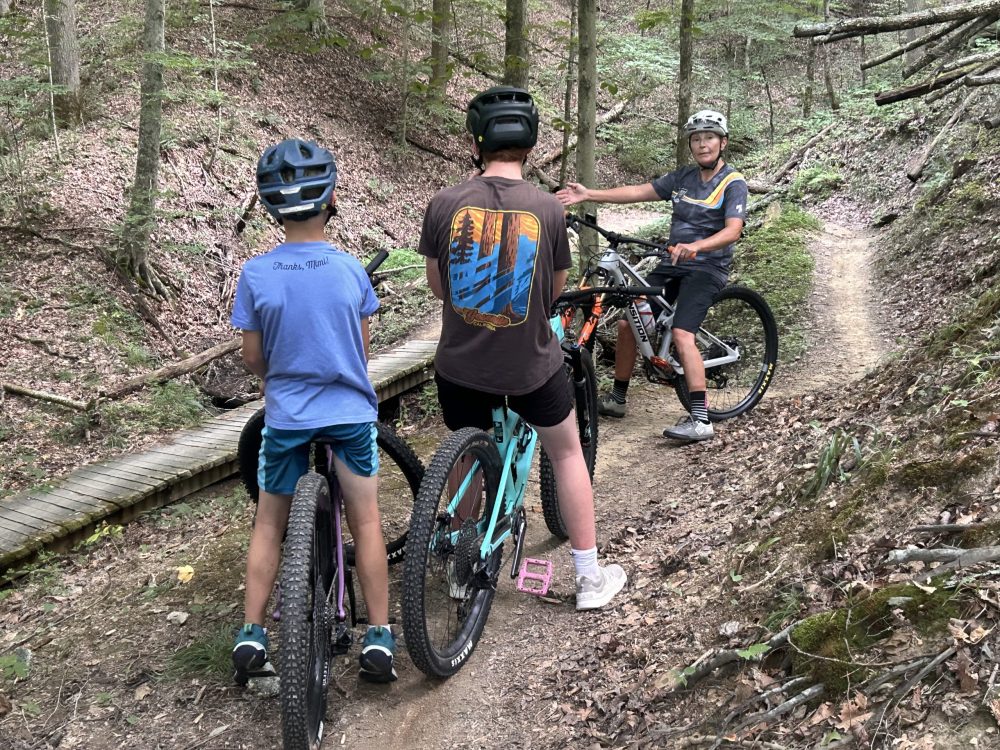 boys getting on a mountain bike trip in brown county state park
