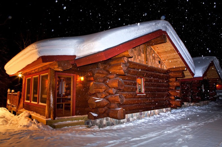 snow covered cabin at Mount Bohemia in Michigan
