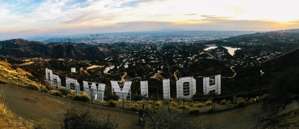Hollywood sign in the hills.