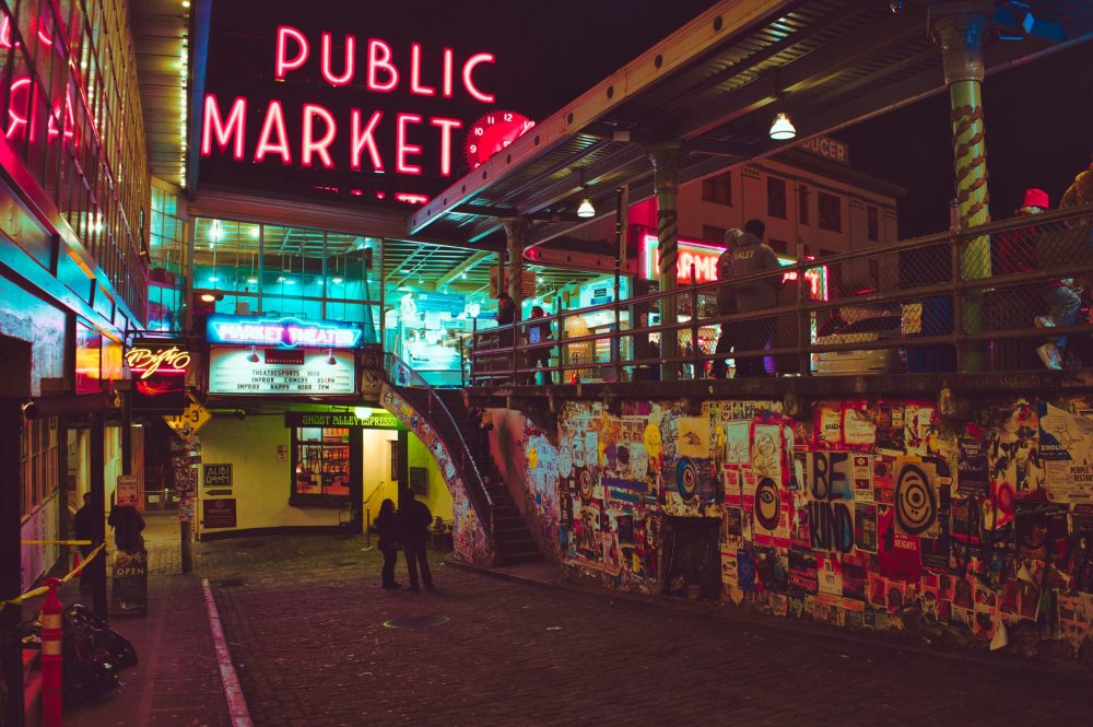 Vendors at the public market in Seattle.