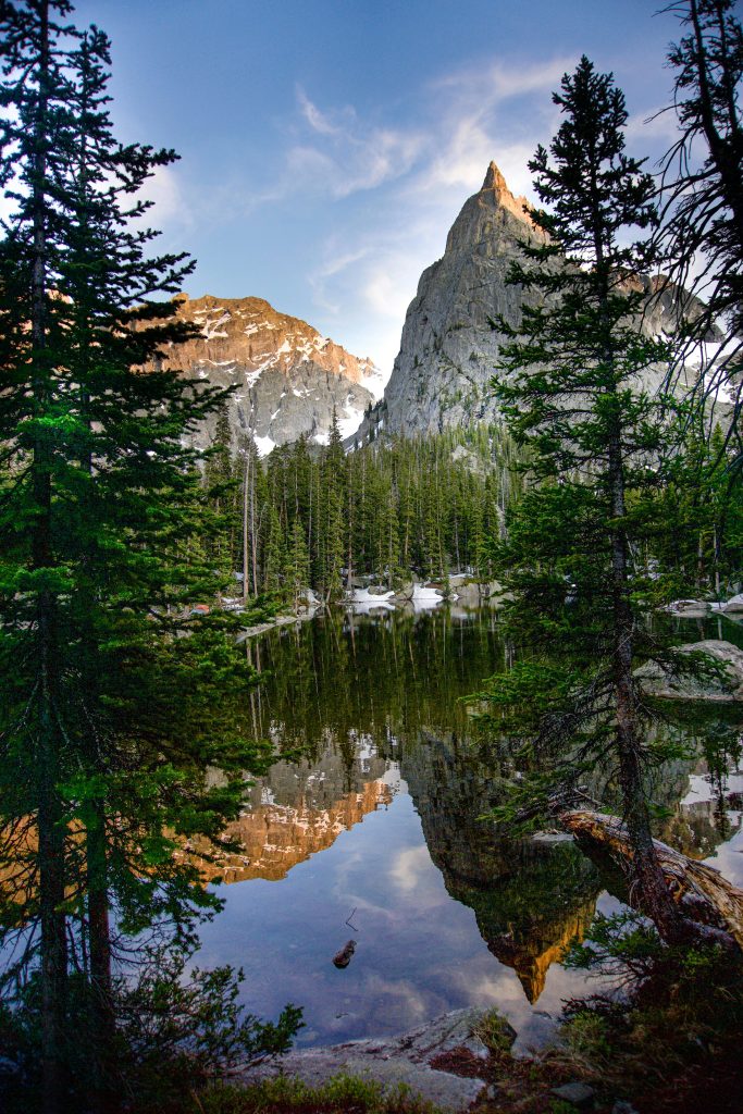 Rocky Mountains Colorado with a lake and pines. 