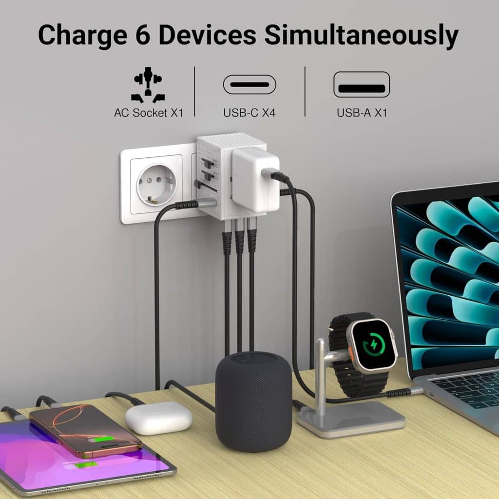 universal charger with six plugged in devices
