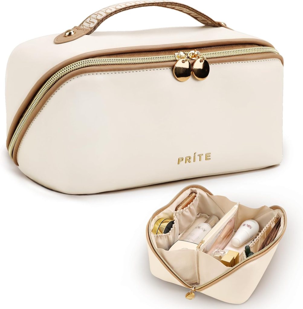 cream colored make-up bag