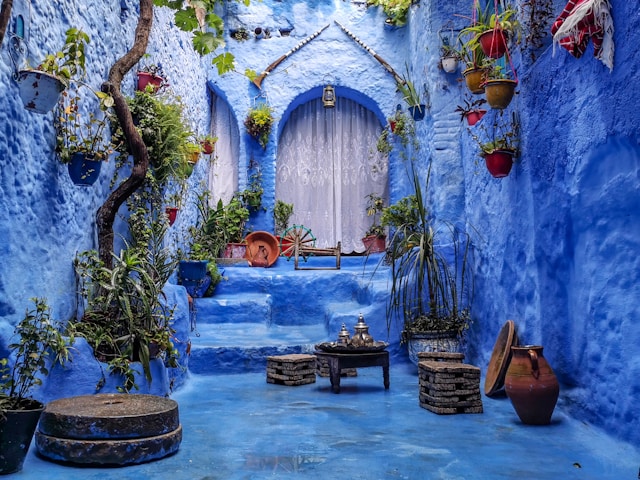 blue hued courtyard