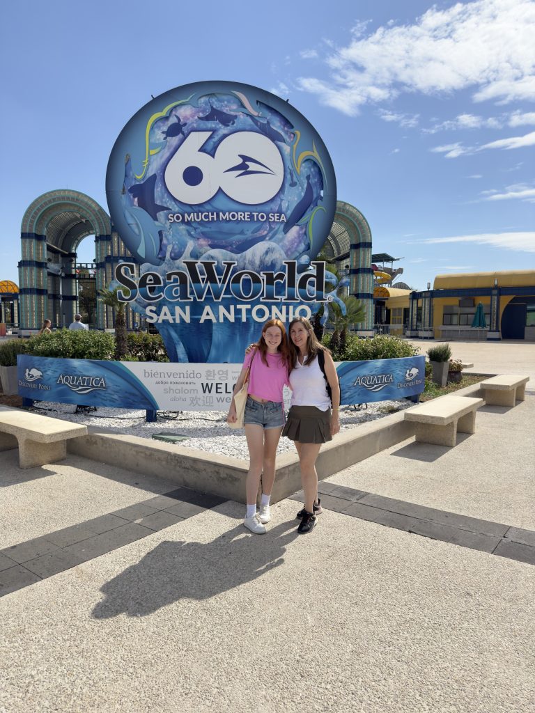 Mom and daughter ready for fun at the SeaWorld Amusement Park in San Antonio Texas