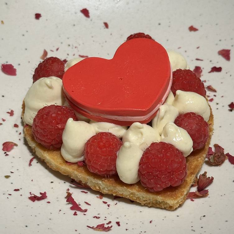 red and white, heart shaped dessert