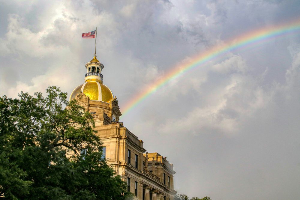 Rainbow over City Hall in Savannah, GA.