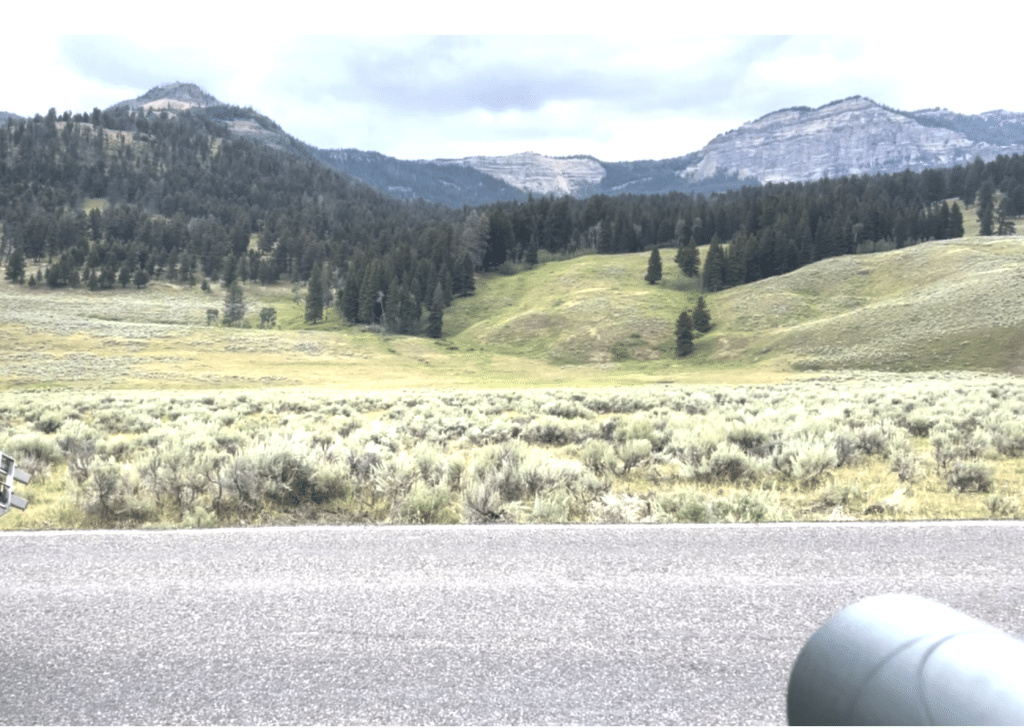 binoculars pointed at hilly grass