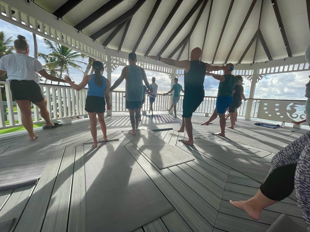 yoga under gazebo