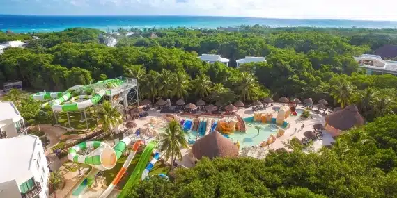 aerial of water park hotel