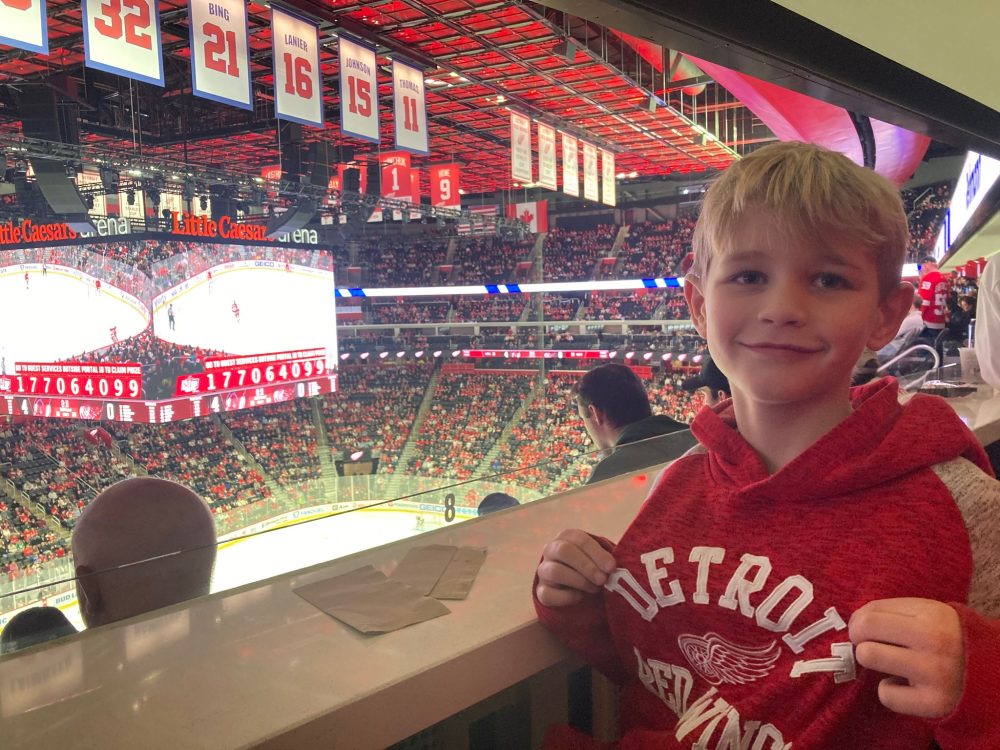boy at Red wings game