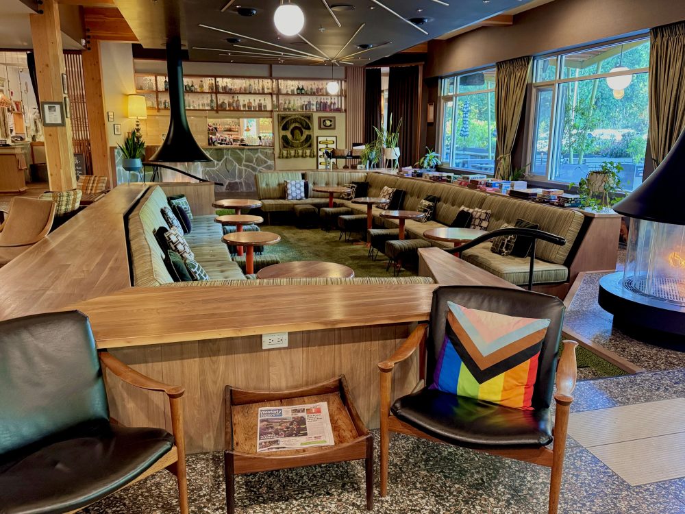 The sunken living room at the Hotel Zed.