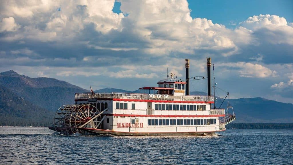 Old paddlewheel boat touring Lake Tahoe.