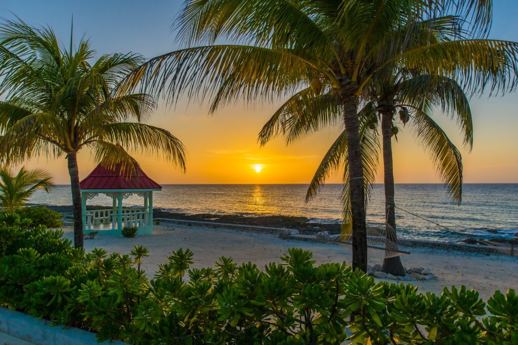 sunset over tropical island