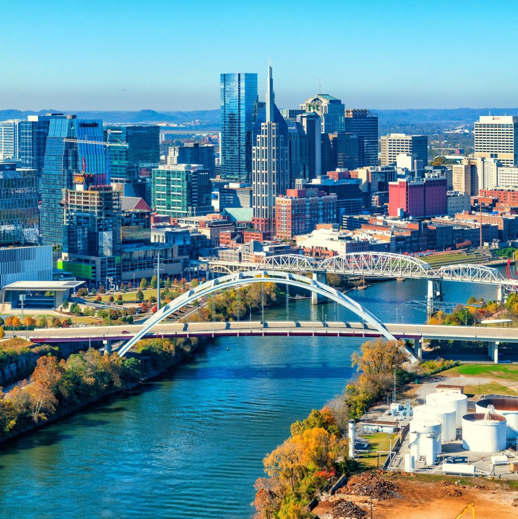 river by city skyline