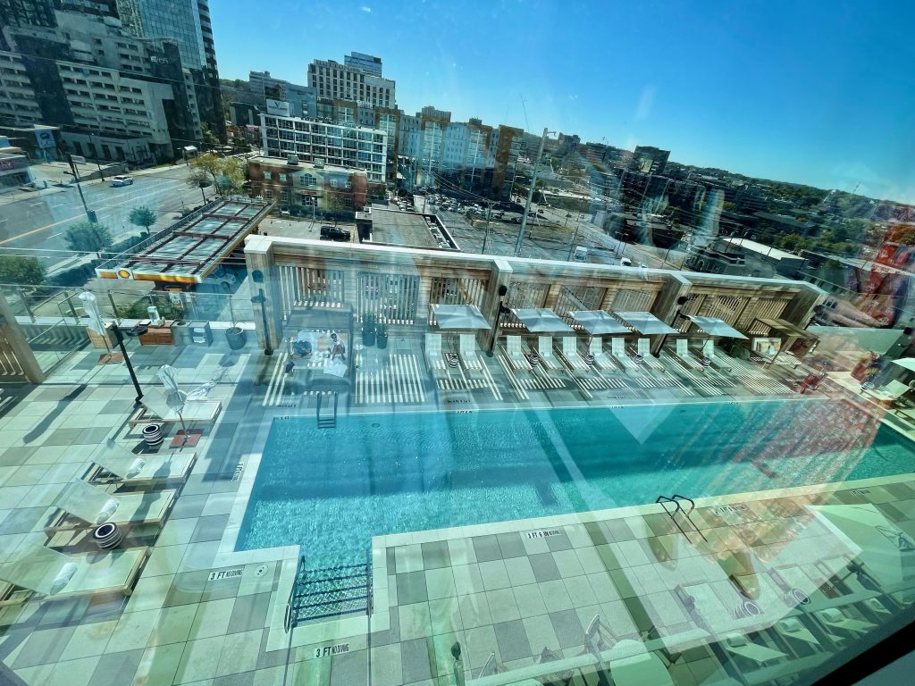 Nashville skyline and Conrad pool