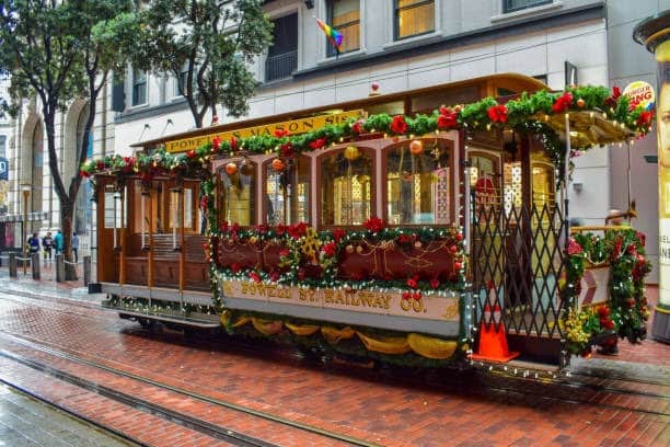 holiday decorated trolly