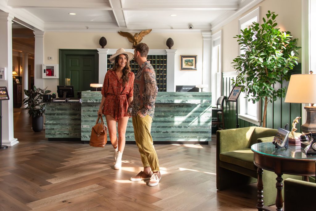 couple in hotel lobby