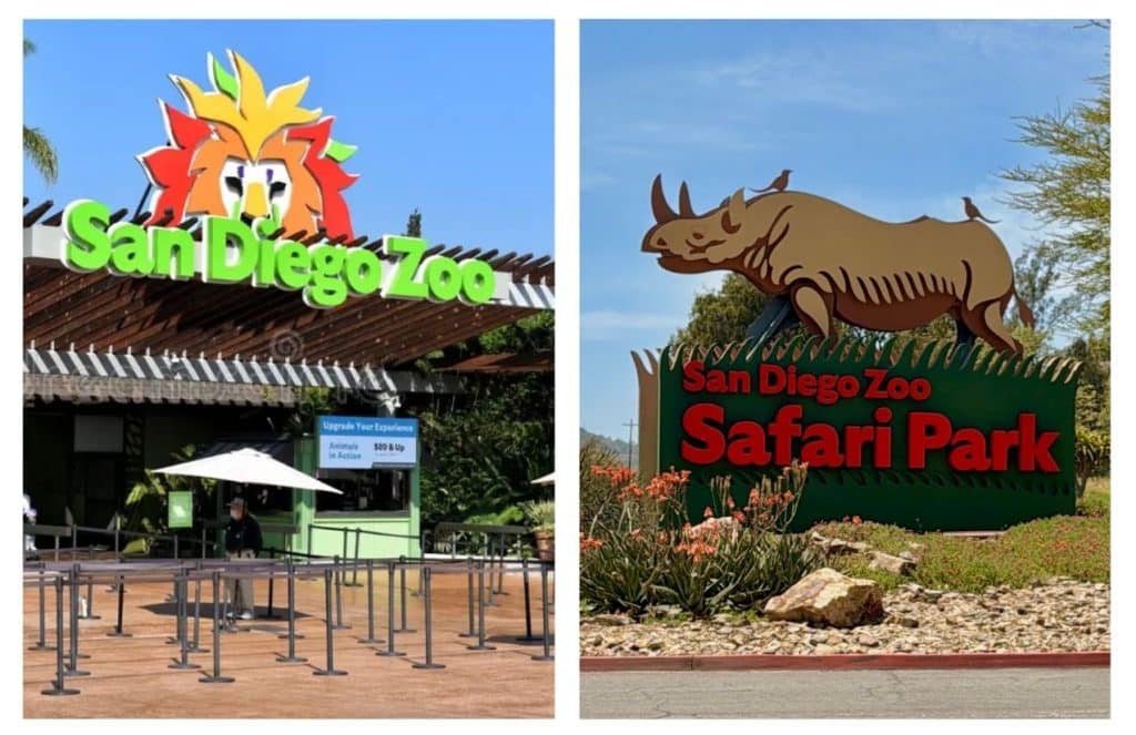 2 photos of the San Diego Zoo and The San Diego Wild Animal Park