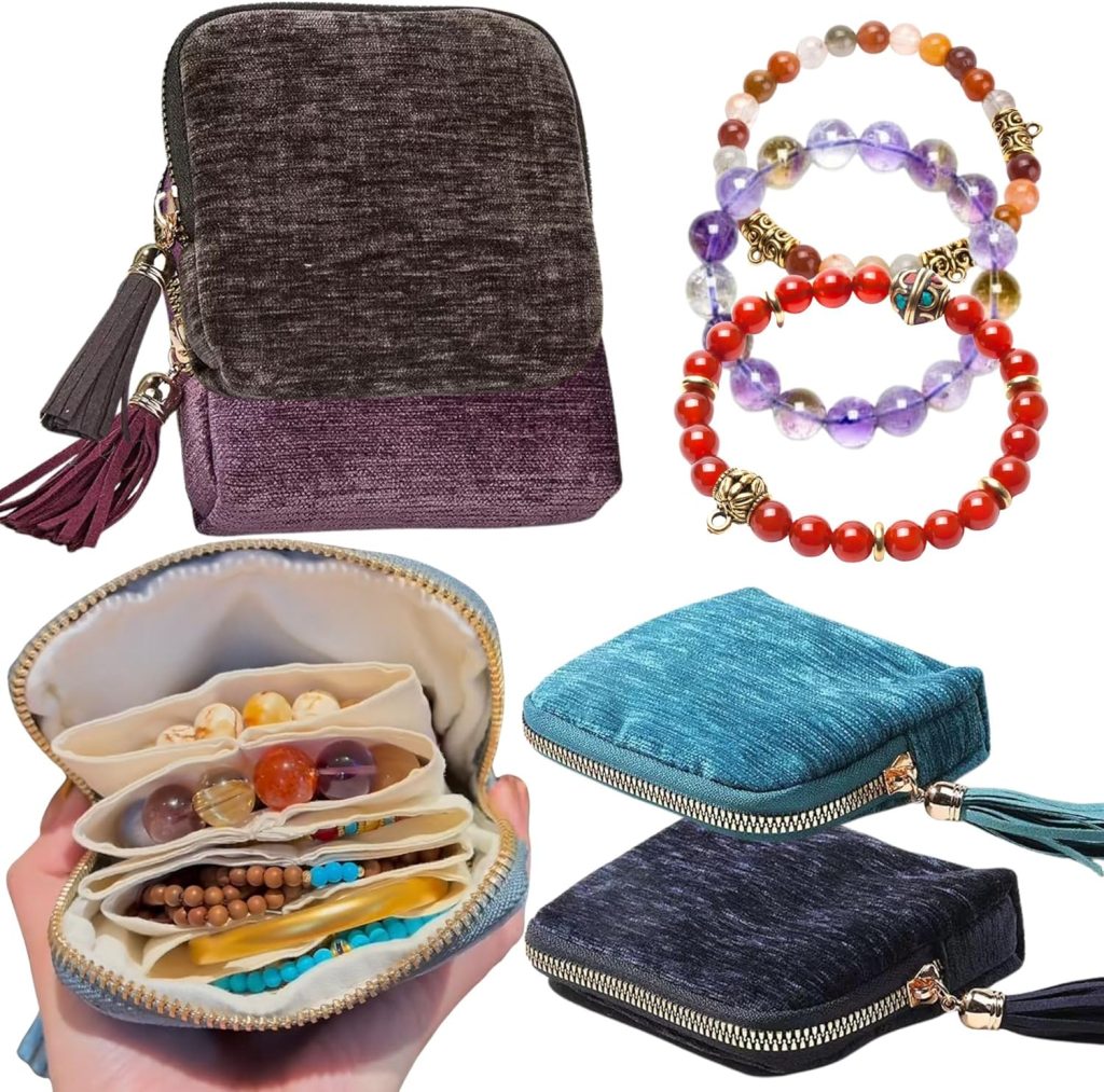 various colored travel jewelry pouches