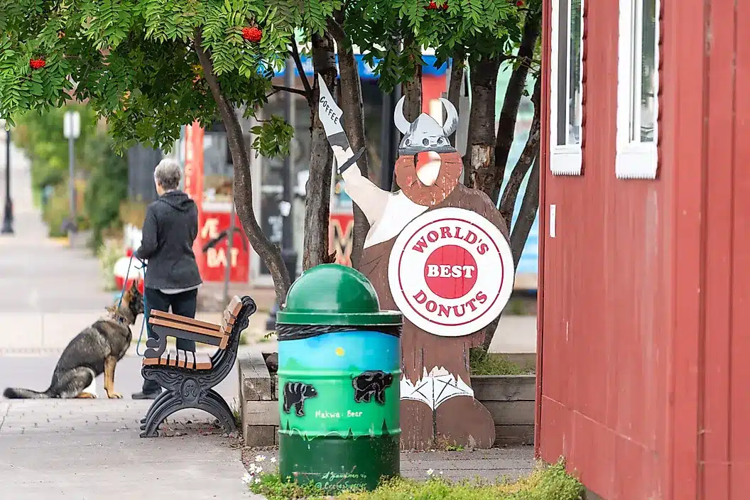 Outside World's Best Donuts in Grand Marais, Minnesota. Grand Marais with kids. 