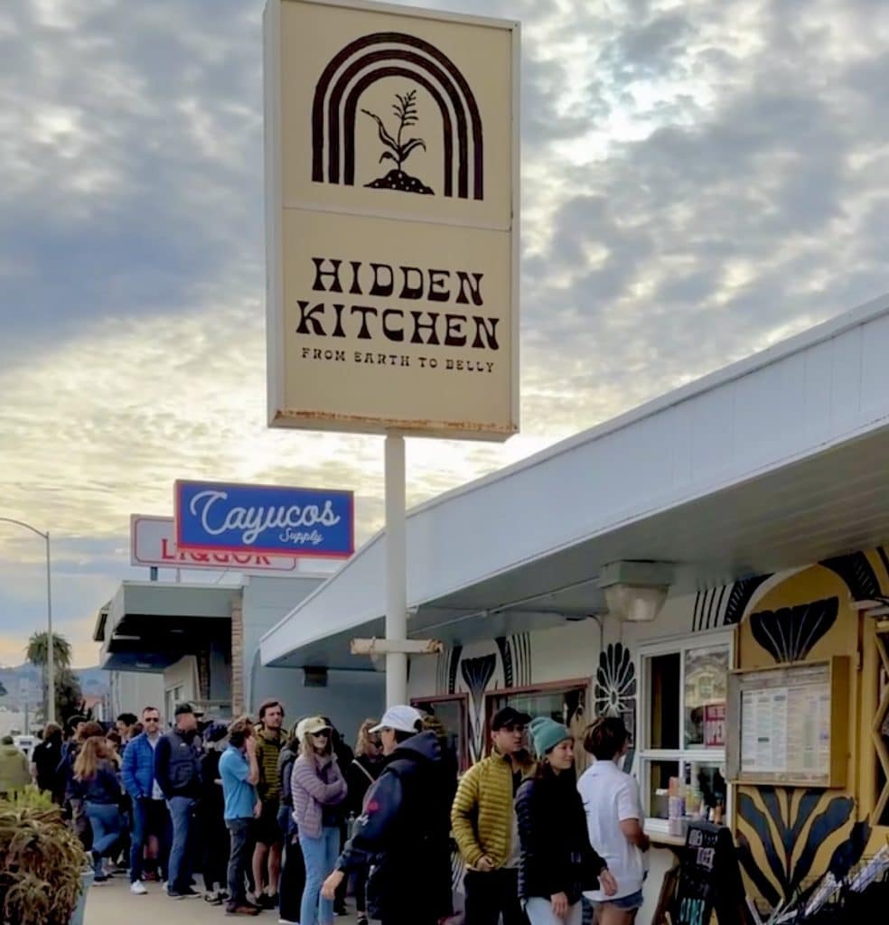 The Hidden Kitchen restaurant in Cayucos. Stand in line and order. It's delicious!