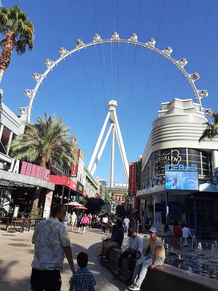 View of the High Roller Ferris Wheel in Las Vegas. Affordable places to go for spring break. 