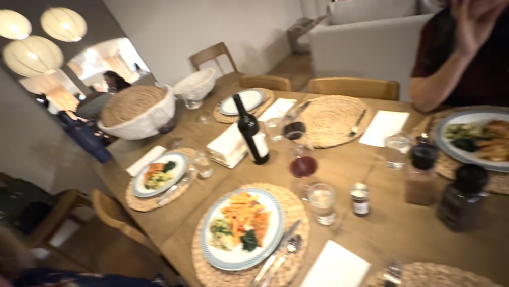 dinner on long wooden table