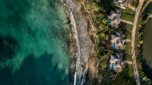 aerial of turquoise beach