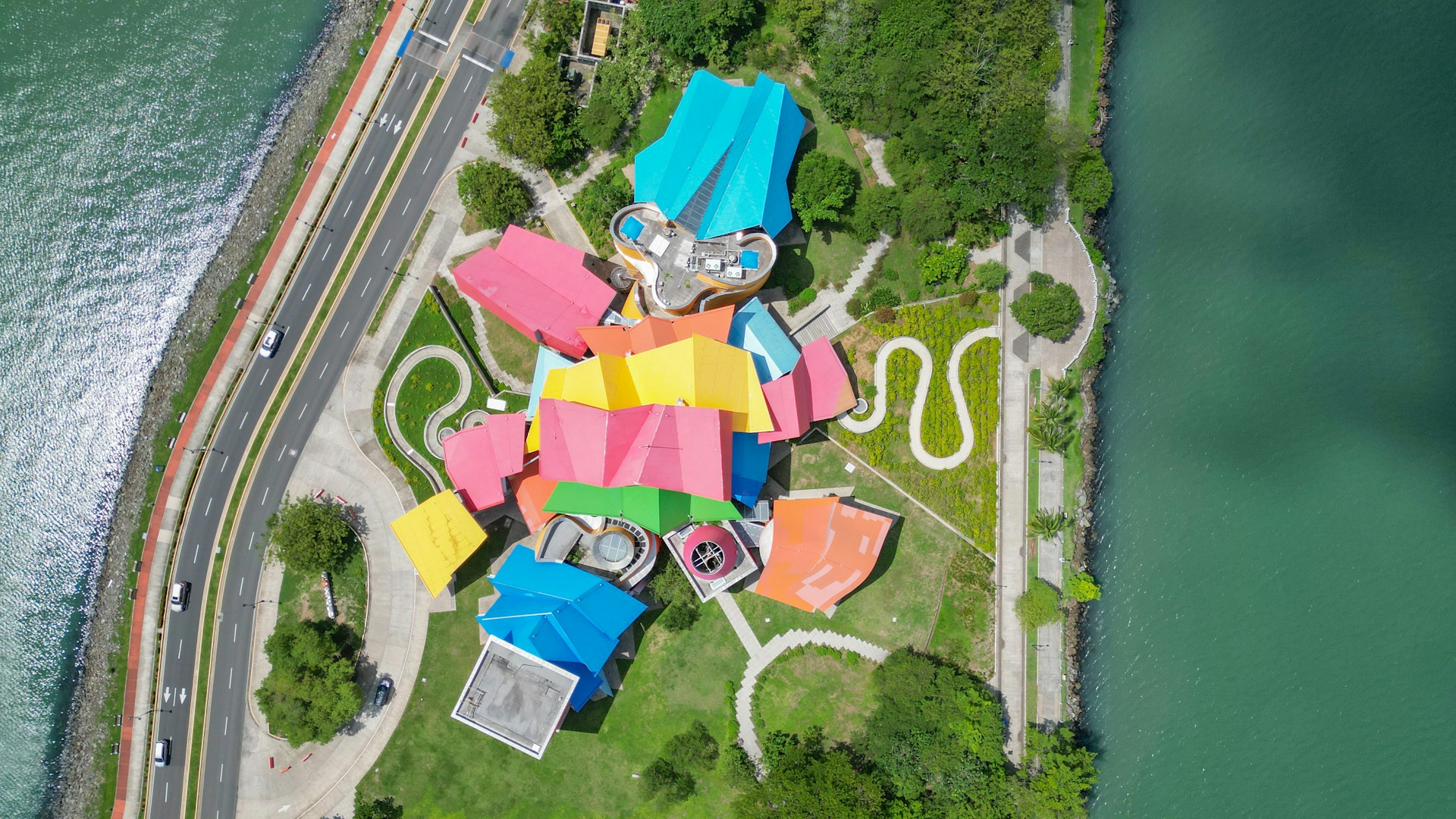 Aerial view of biomuseo in Panama