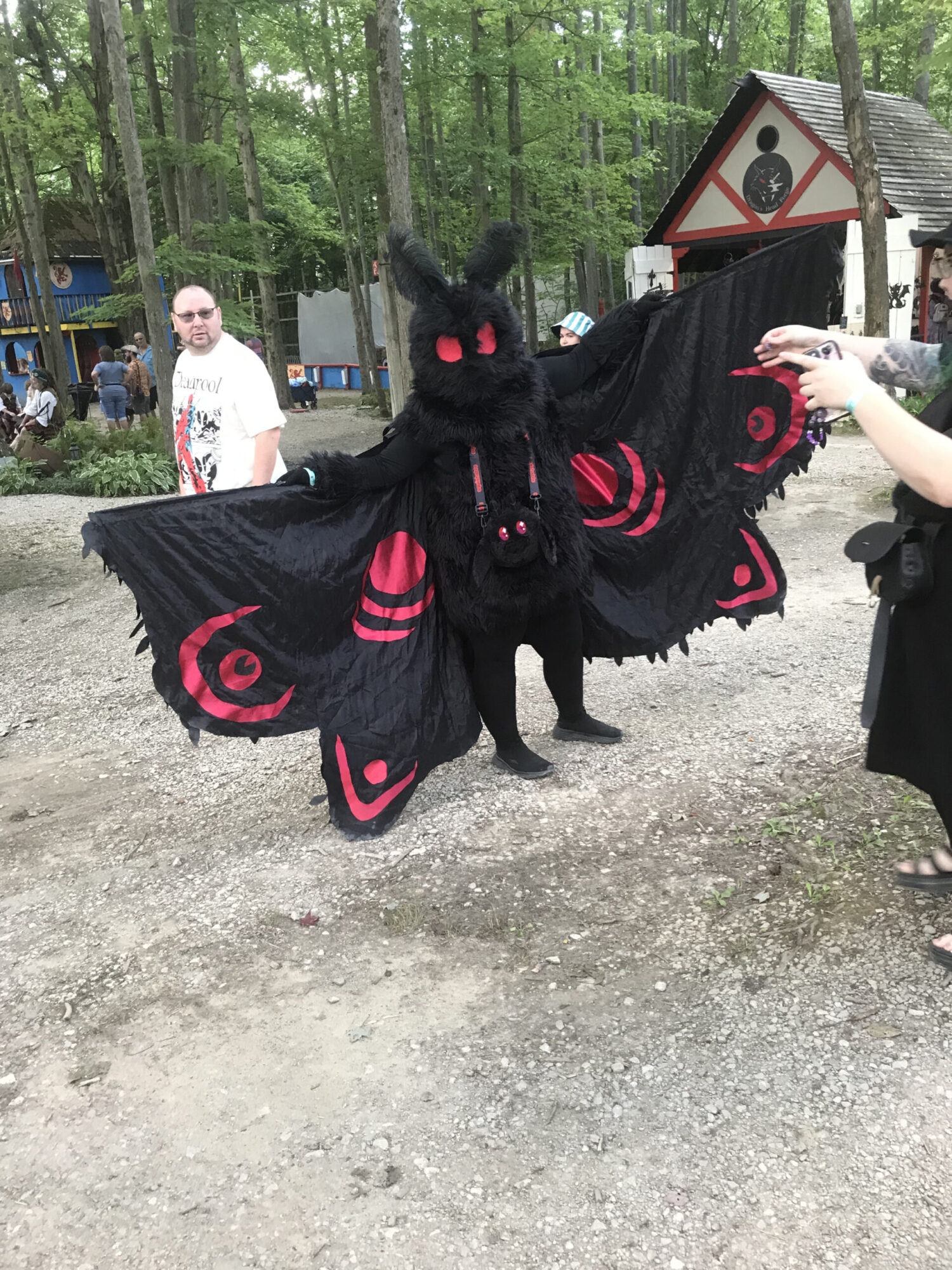 Person dressed as giant bat at the Great Lakes Medieval Faire. 