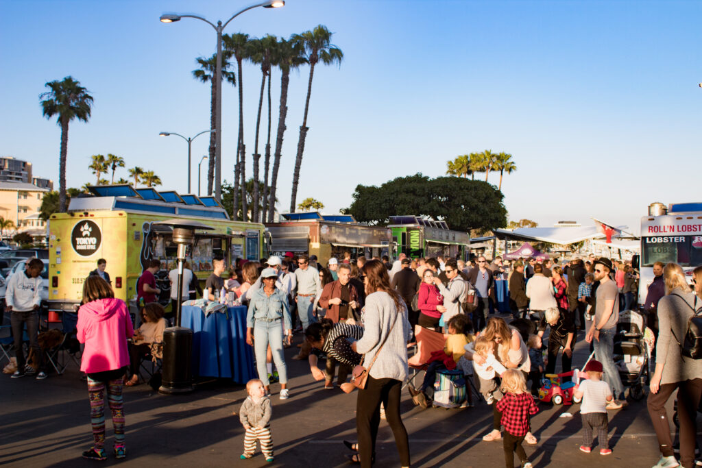families around food trucks