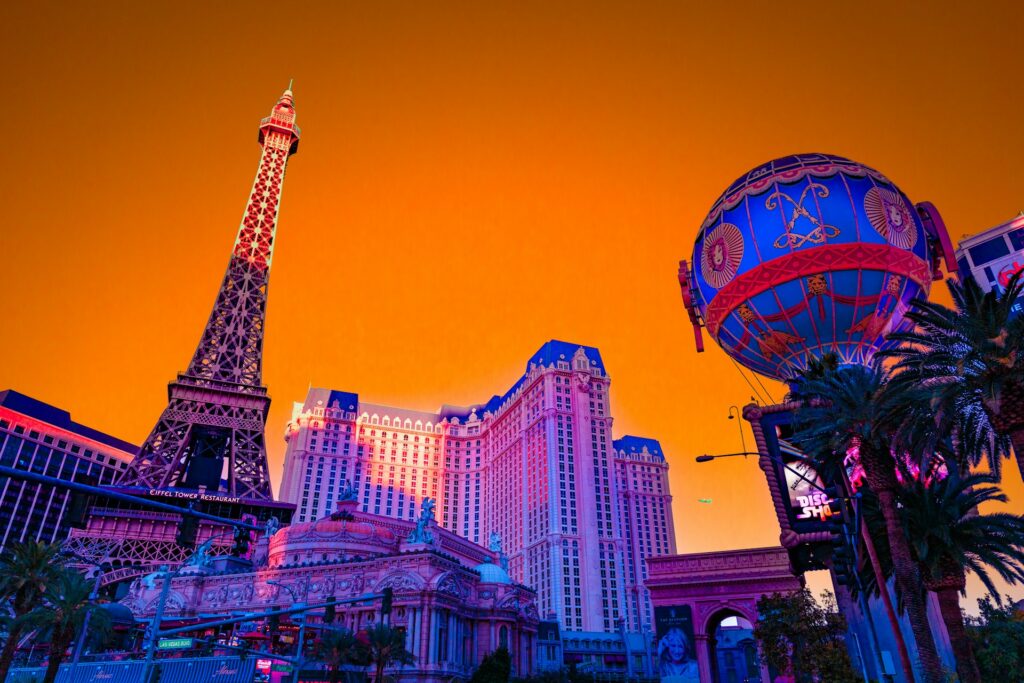 vegas strip hotels with orange sky