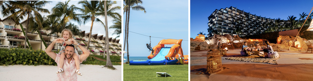 collage of three images with families at grand velas resort