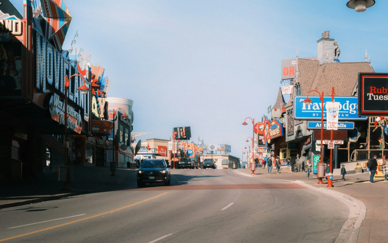 Clifton Hill in Niagara Falls, Ontario, lined with family attractions and arcades