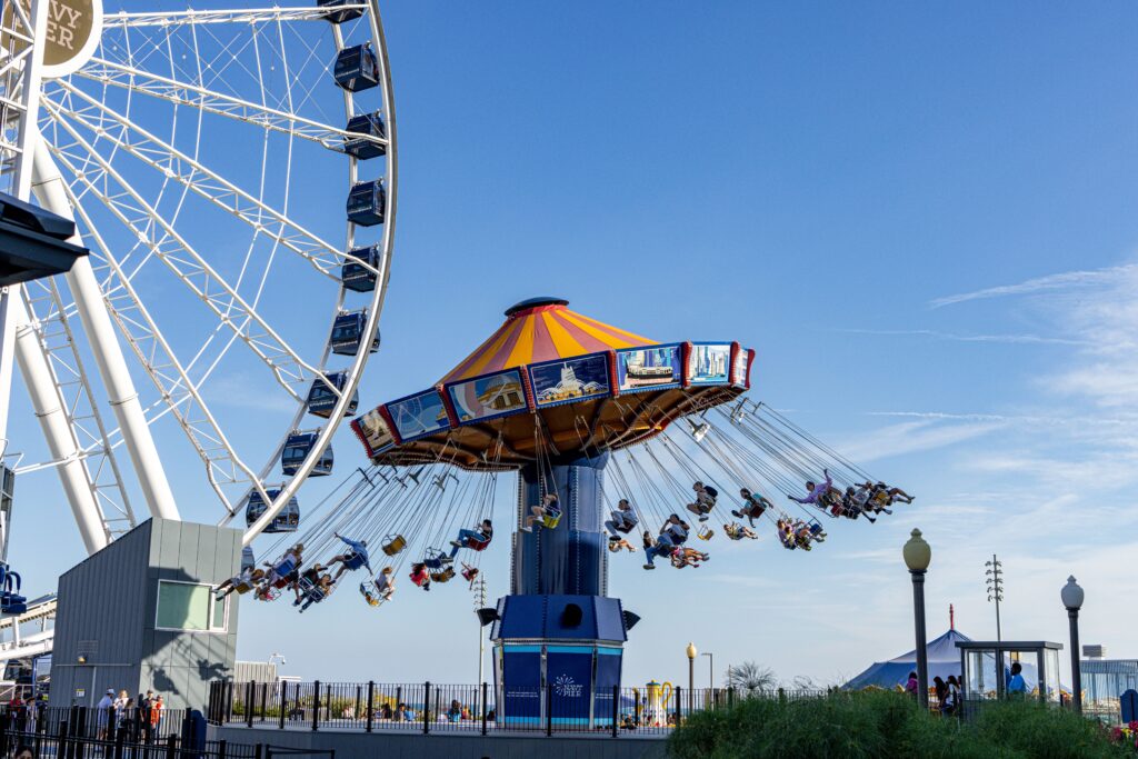 Ferris wheel and swings at Navy Pier.