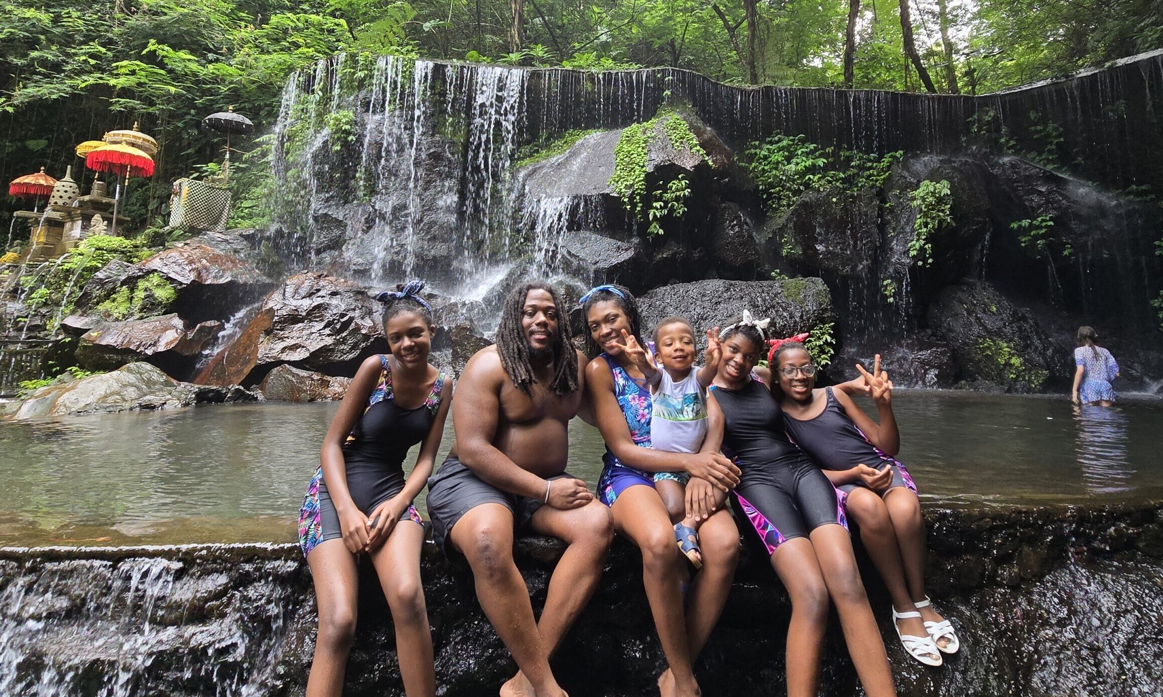 Family of 6 at the Goa Raja Waterfall